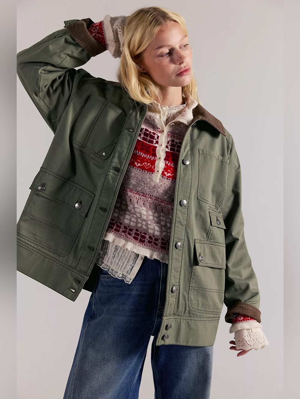 Free People We The Free Sweet Talk Flannel-Lined Barn Coat